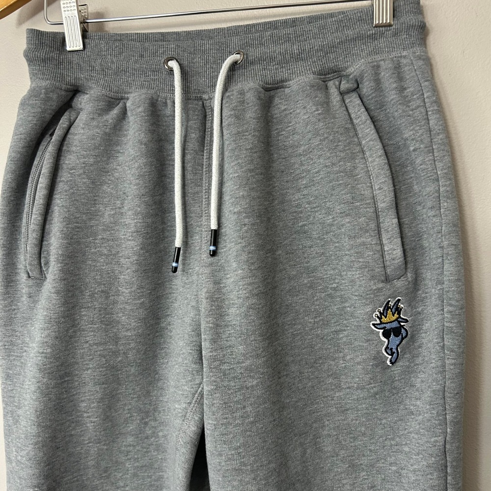 GOAT USA Sweatpants Jogger Mens Medium Gray Fleece Embroidered Logo Zip Pocket